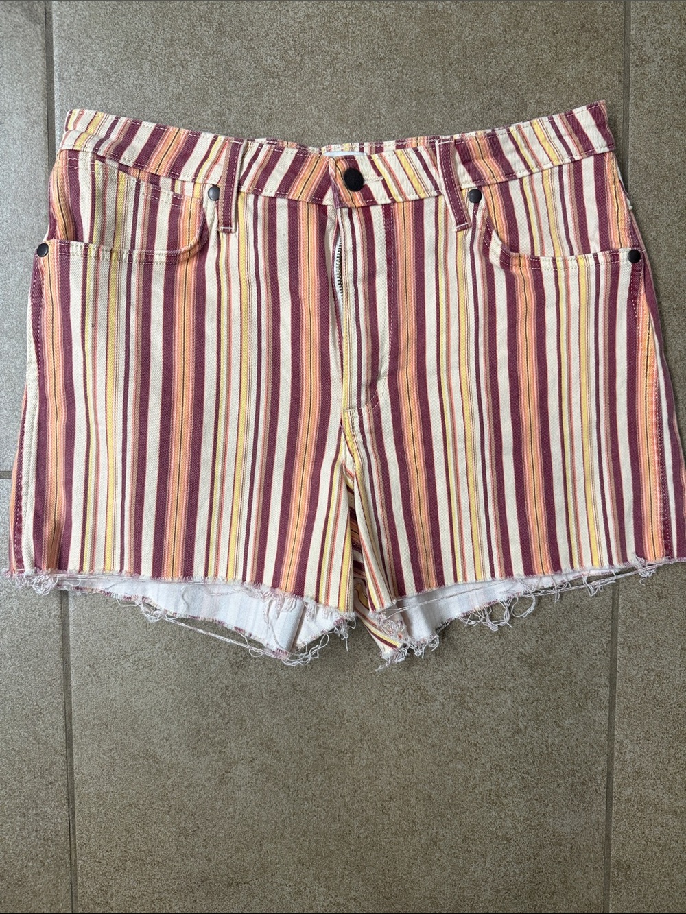 Wrangler Striped High-Rise Frayed Hem Women’s Shorts - Multi